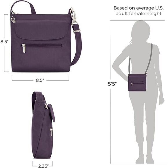 👜 Travelon Anti-Theft Classic Mini Shoulder Bag Purple - Picture 2 of 13